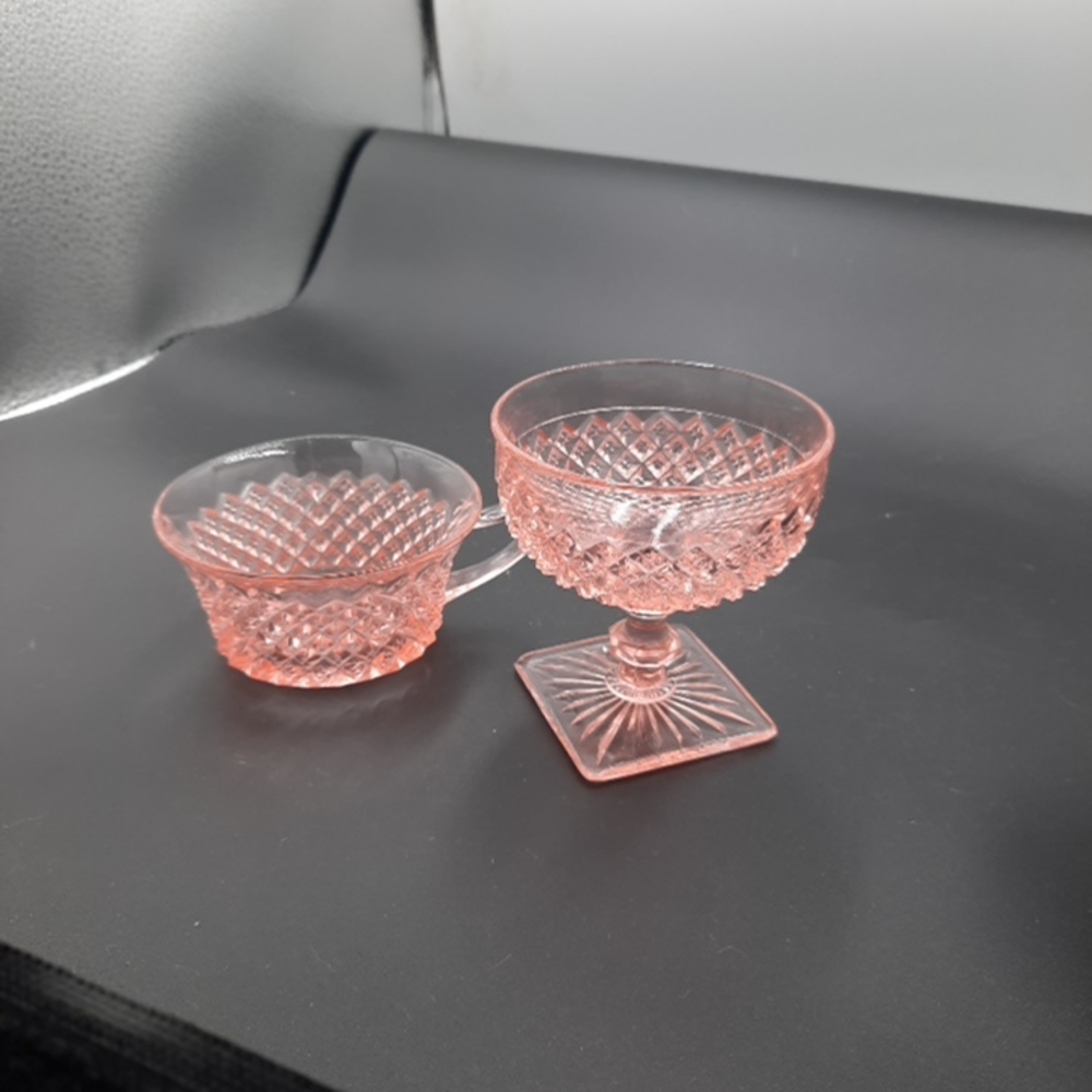 Elegant Pink Depression Glass And Cup